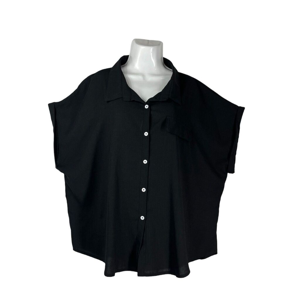 SHEIN Curve 5XL Black Button Down Shirt Short Sleeve Plus Size Oversized Blouse